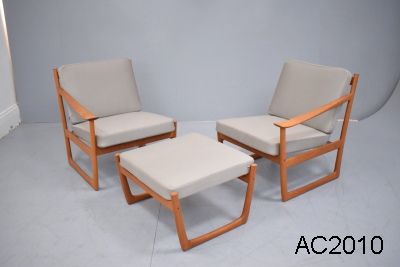 Tema 1 vintage beech armchair with new upholstered sprung cushions 